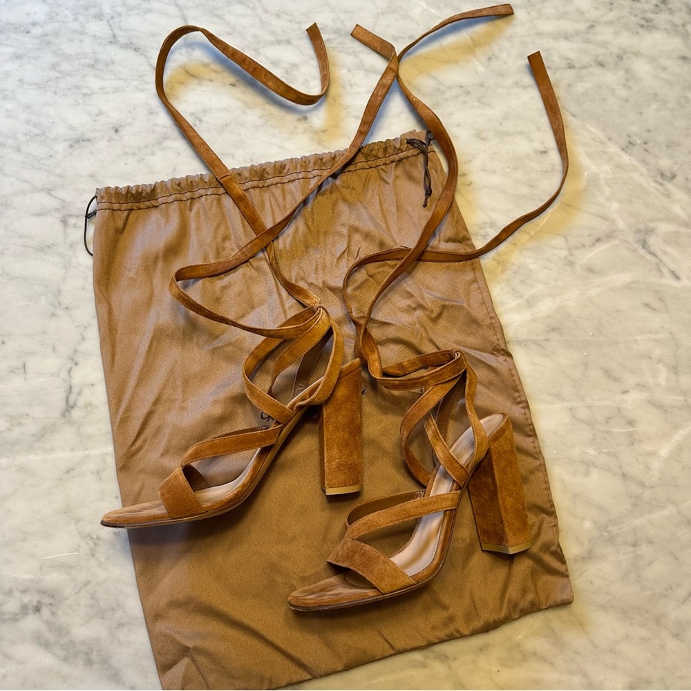 Gianvito Rossi Janis High Heel Sandals, Brown/Tan Suede, Sz 7.5
